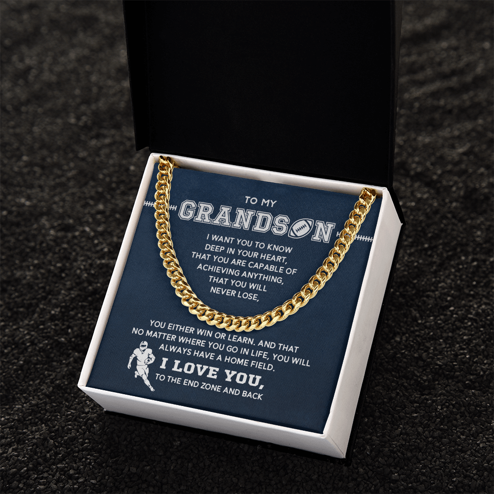 Cuban Link Necklace - To My Football Grandson, Always Have a Home Field - Athlete's Gift Shop