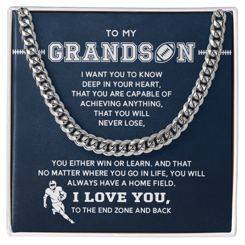 Cuban Link Necklace - To My Football Grandson, Always Have a Home Field - Athlete's Gift Shop