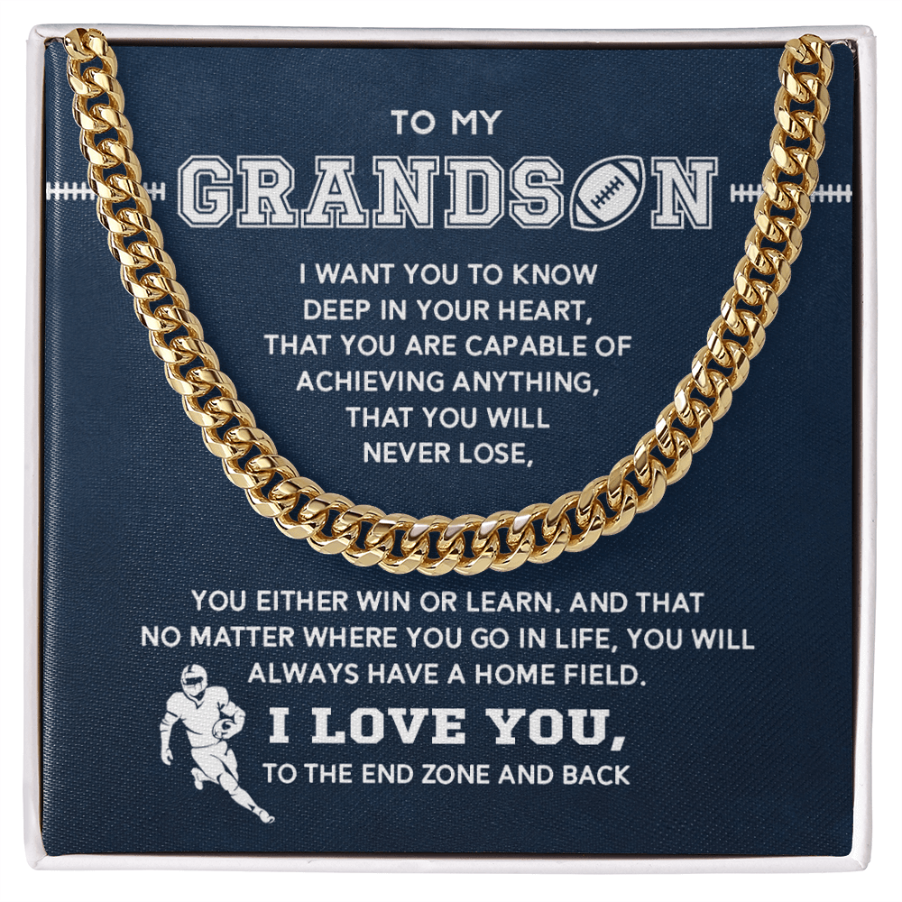 Cuban Link Necklace - To My Football Grandson, Always Have a Home Field - Athlete's Gift Shop