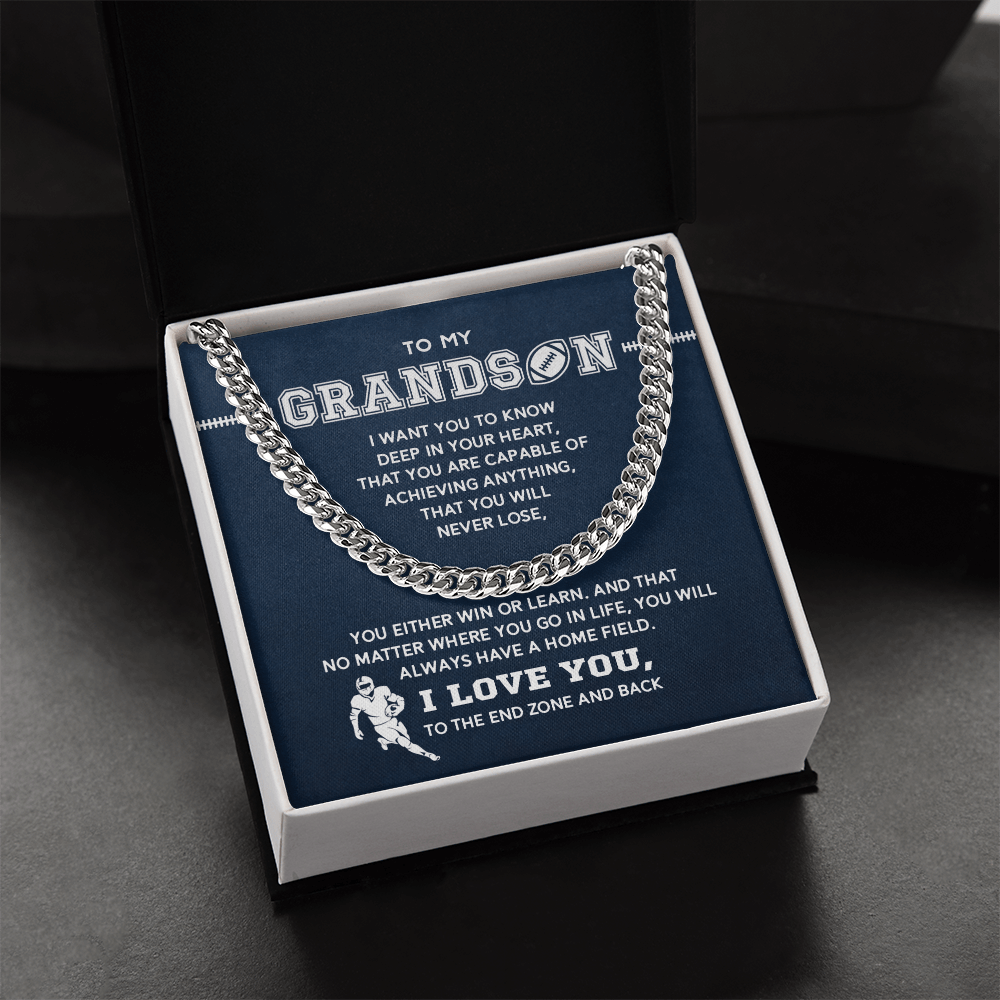 Cuban Link Necklace - To My Football Grandson, Always Have a Home Field - Athlete's Gift Shop