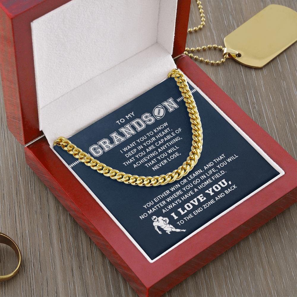 Cuban Link Necklace - To My Football Grandson, Always Have a Home Field - Athlete's Gift Shop