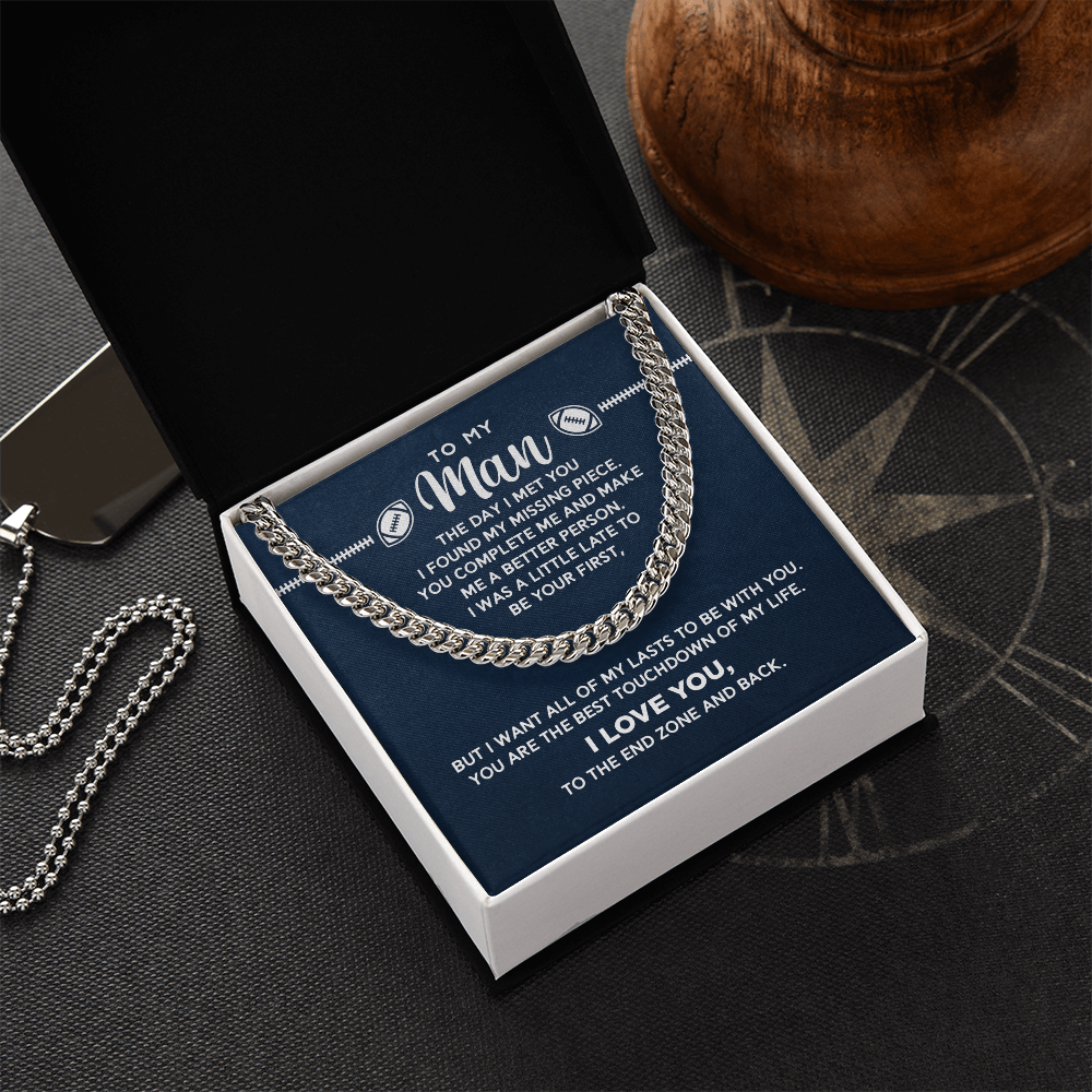 Cuban Link Necklace - To My Football Man, Love to the End Zone - Athlete's Gift Shop