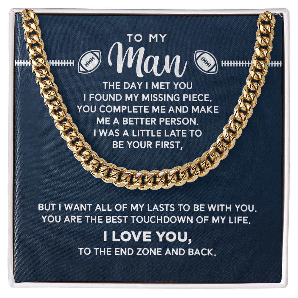 Cuban Link Necklace - To My Football Man, Love to the End Zone - Athlete's Gift Shop