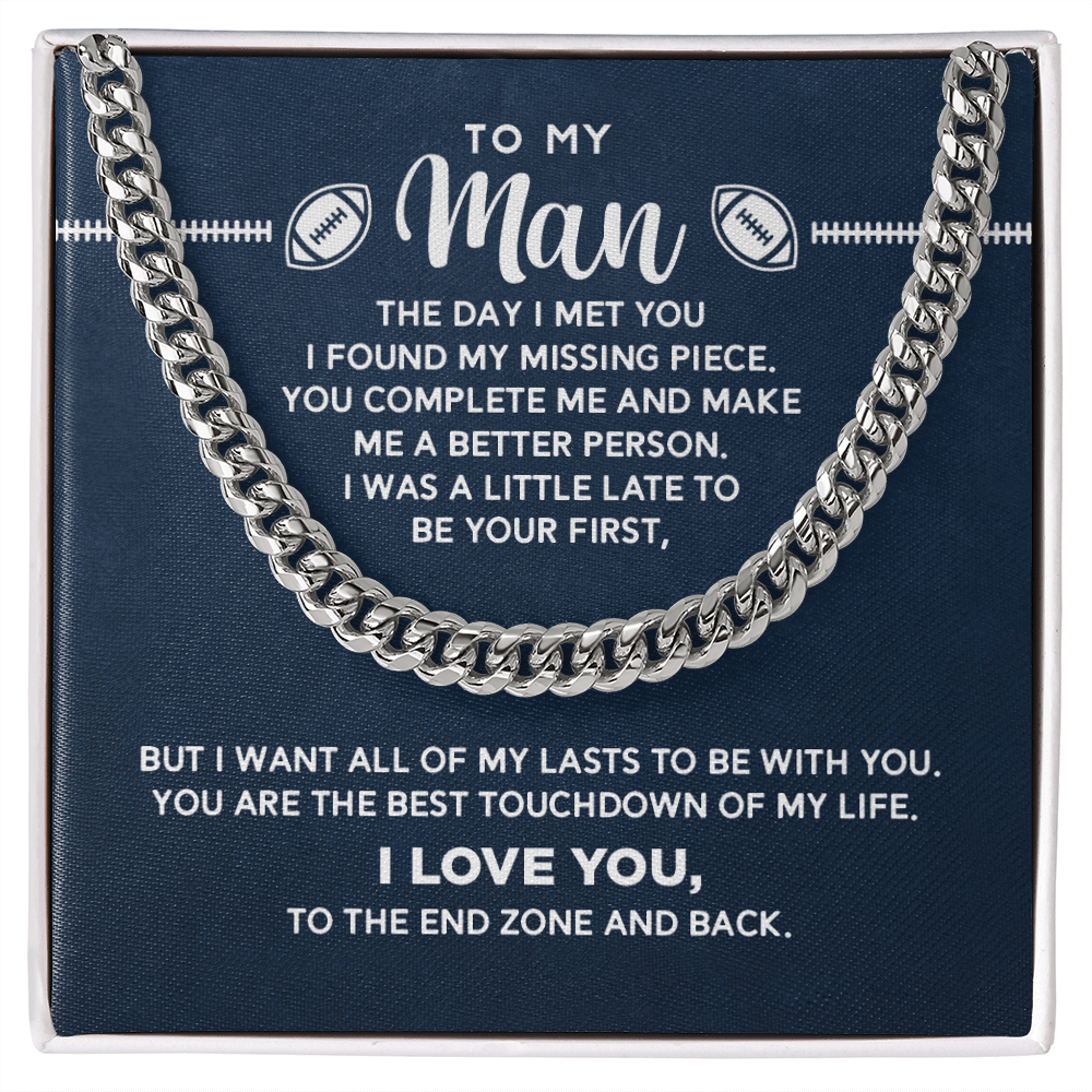 Cuban Link Necklace - To My Football Man, Love to the End Zone - Athlete's Gift Shop