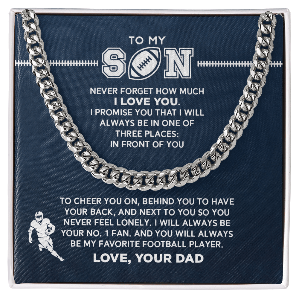 Cuban Link Necklace - To My Football Son, 1 Fan, Love Dad - Athlete's Gift Shop