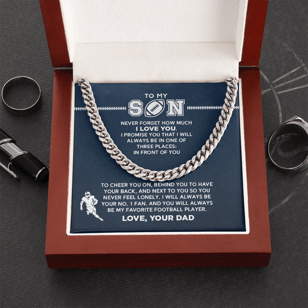 Cuban Link Necklace - To My Football Son, 1 Fan, Love Dad - Athlete's Gift Shop