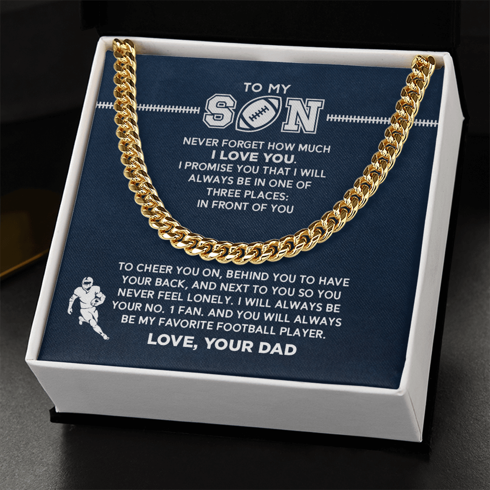 Cuban Link Necklace - To My Football Son, 1 Fan, Love Dad - Athlete's Gift Shop