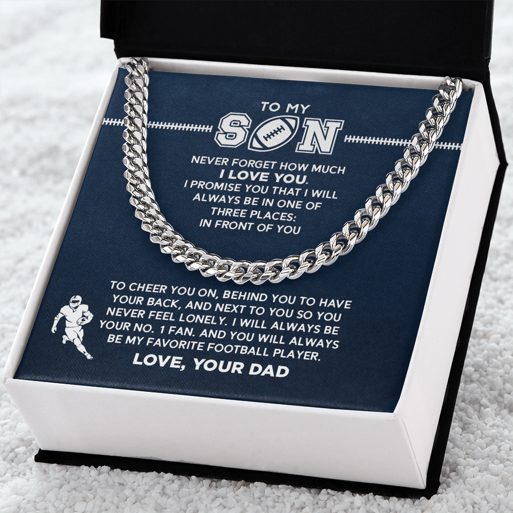 Cuban Link Necklace - To My Football Son, 1 Fan, Love Dad - Athlete's Gift Shop