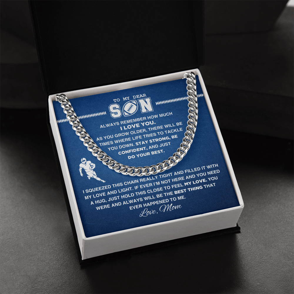 Cuban Link Necklace - To My Football Son, Stay Strong, Love Mom - Athlete's Gift Shop