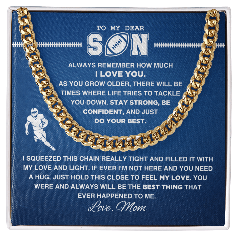 Cuban Link Necklace - To My Football Son, Stay Strong, Love Mom - Athlete's Gift Shop
