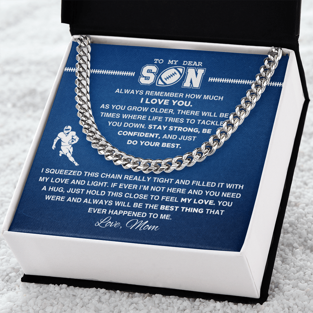 Cuban Link Necklace - To My Football Son, Stay Strong, Love Mom - Athlete's Gift Shop