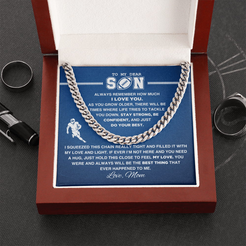 Cuban Link Necklace - To My Football Son, Stay Strong, Love Mom - Athlete's Gift Shop