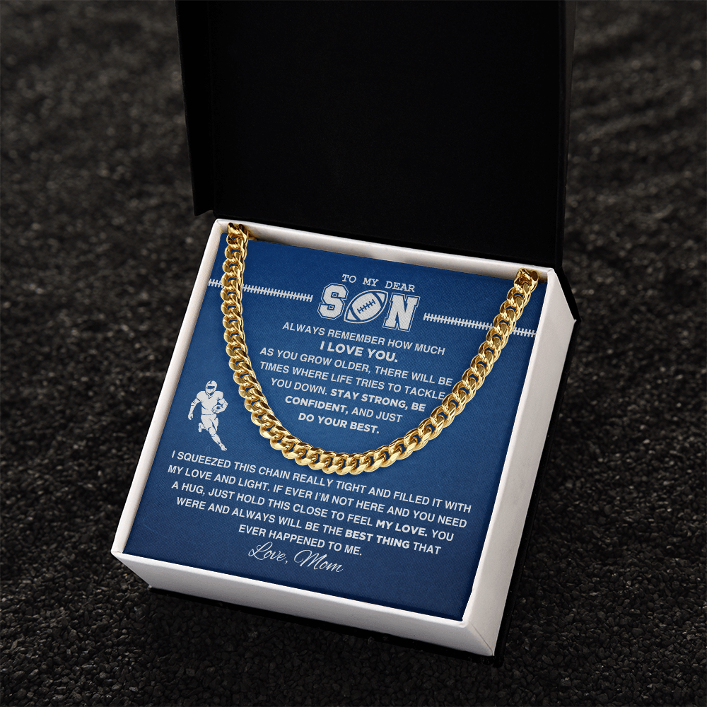 Cuban Link Necklace - To My Football Son, Stay Strong, Love Mom - Athlete's Gift Shop