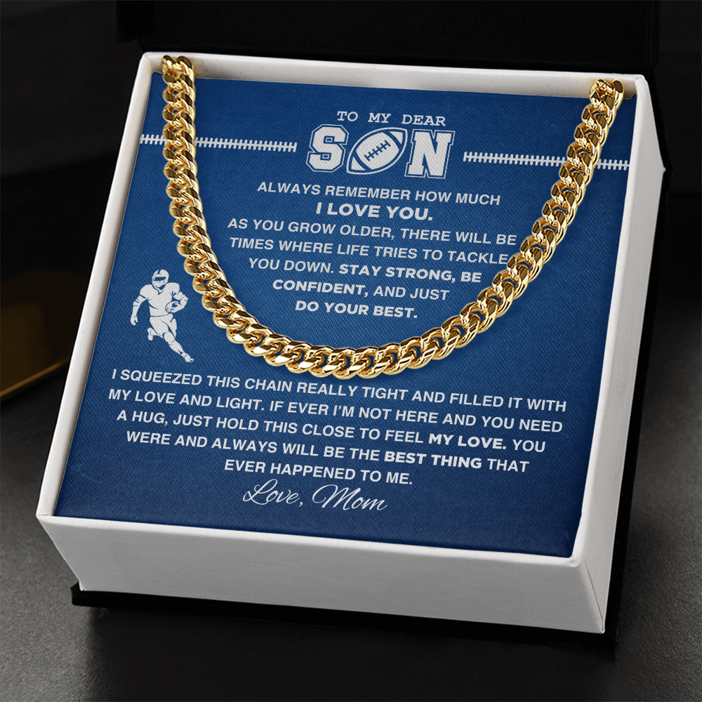 Cuban Link Necklace - To My Football Son, Stay Strong, Love Mom - Athlete's Gift Shop