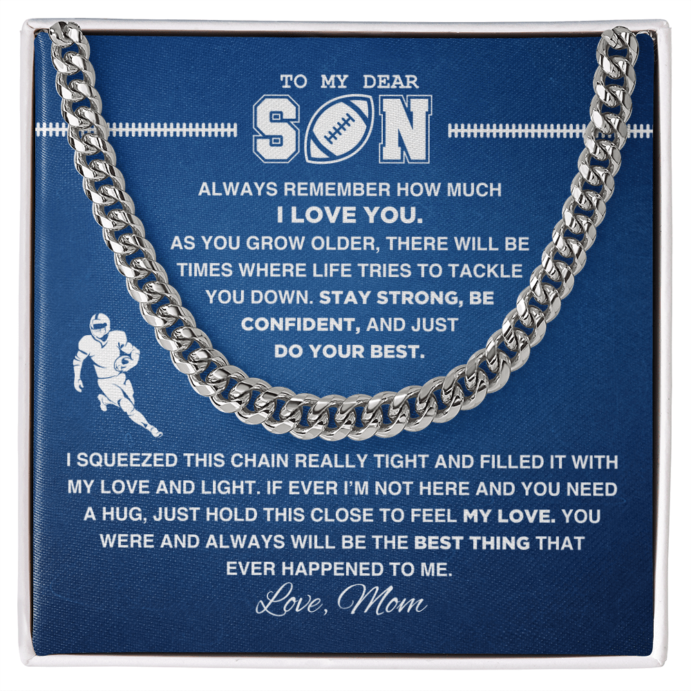 Cuban Link Necklace - To My Football Son, Stay Strong, Love Mom - Athlete's Gift Shop