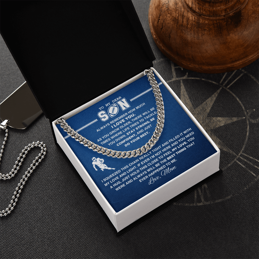 Cuban Link Necklace - To My Football Son, Stay Strong, Love Mom - Athlete's Gift Shop