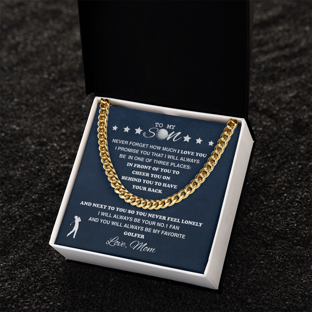 Cuban Link Necklace - To My Golf Son, 1 Fan, Love Mom - Athlete's Gift Shop