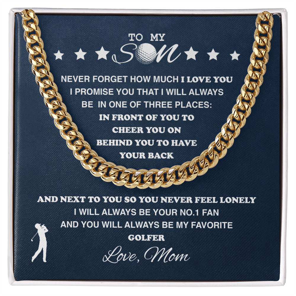 Cuban Link Necklace - To My Golf Son, 1 Fan, Love Mom - Athlete's Gift Shop