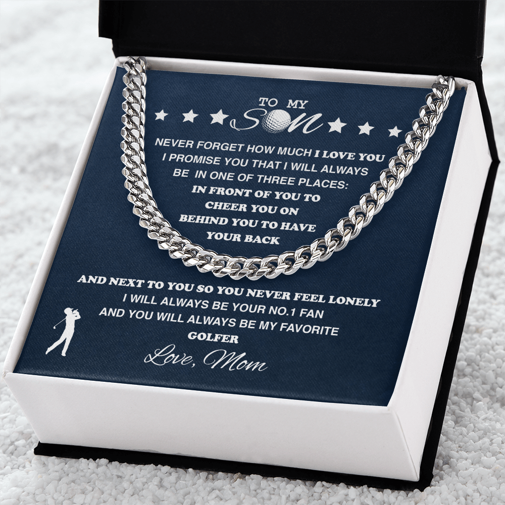 Cuban Link Necklace - To My Golf Son, 1 Fan, Love Mom - Athlete's Gift Shop