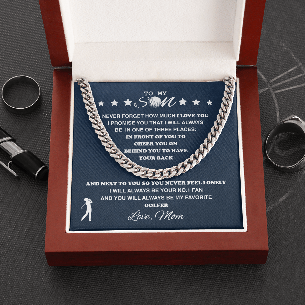 Cuban Link Necklace - To My Golf Son, 1 Fan, Love Mom - Athlete's Gift Shop