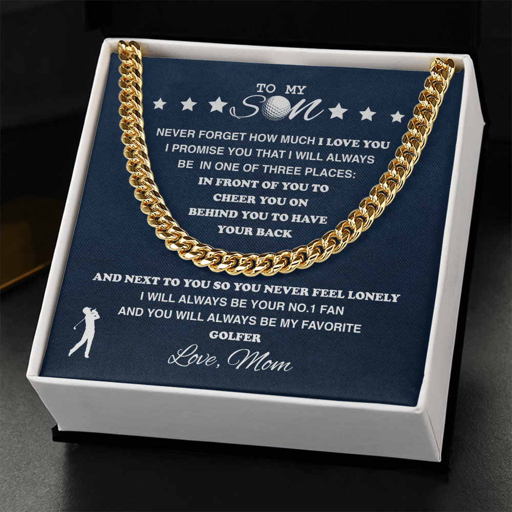 Cuban Link Necklace - To My Golf Son, 1 Fan, Love Mom - Athlete's Gift Shop