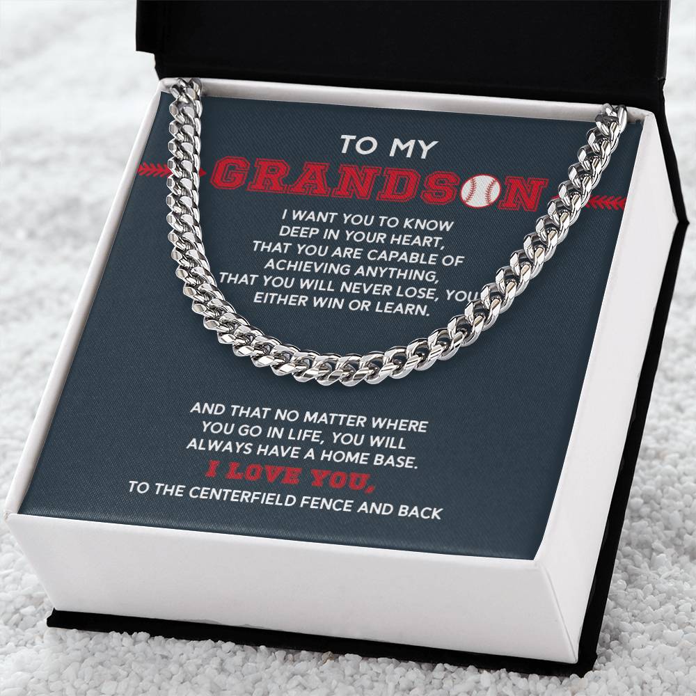 Cuban Link Necklace - To My Grandson, Achieve Anything, Home Base - Athlete's Gift Shop