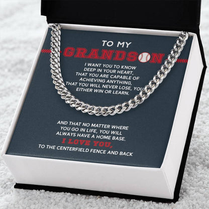 Cuban Link Necklace - To My Grandson, Achieve Anything, Home Base - Athlete's Gift Shop
