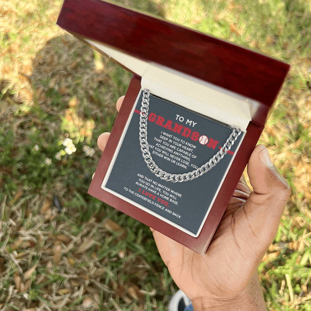 Cuban Link Necklace - To My Grandson, Achieve Anything, Home Base - Athlete's Gift Shop