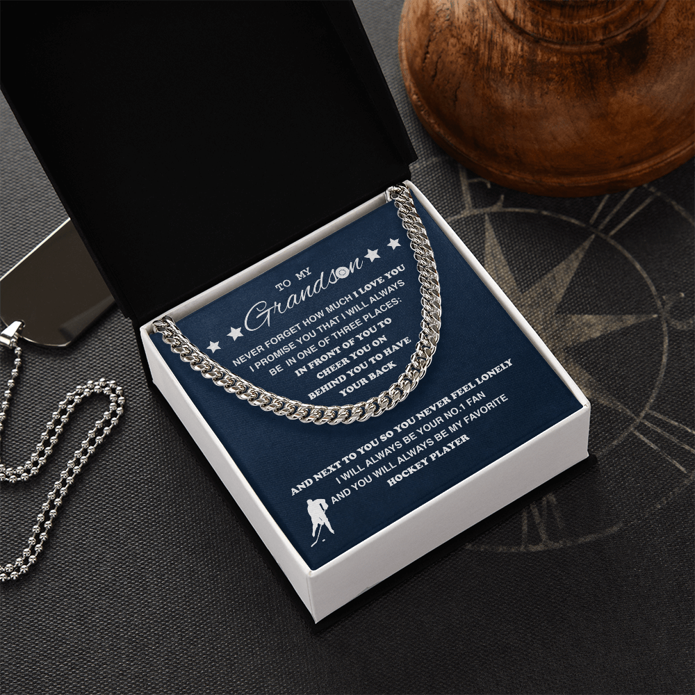 Cuban Link Necklace - To My Hockey Grandson, Always With You - Athlete's Gift Shop