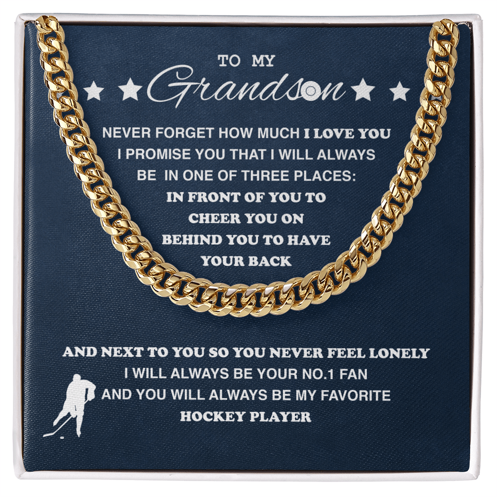 Cuban Link Necklace - To My Hockey Grandson, Always With You - Athlete's Gift Shop