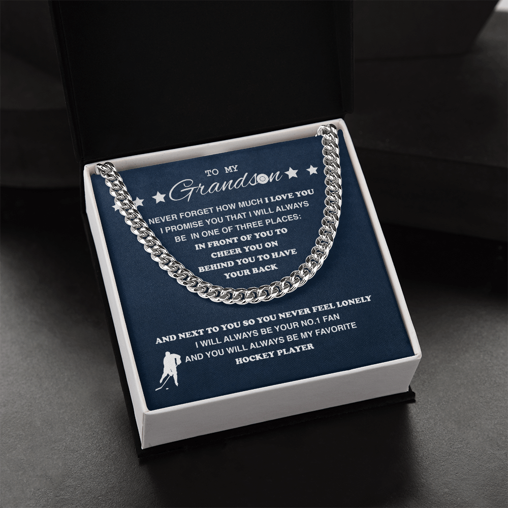 Cuban Link Necklace - To My Hockey Grandson, Always With You - Athlete's Gift Shop