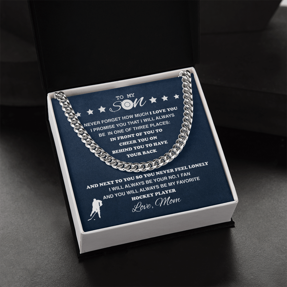 Cuban Link Necklace - To My Hockey Son, 1 Fan, Love Mom - Athlete's Gift Shop