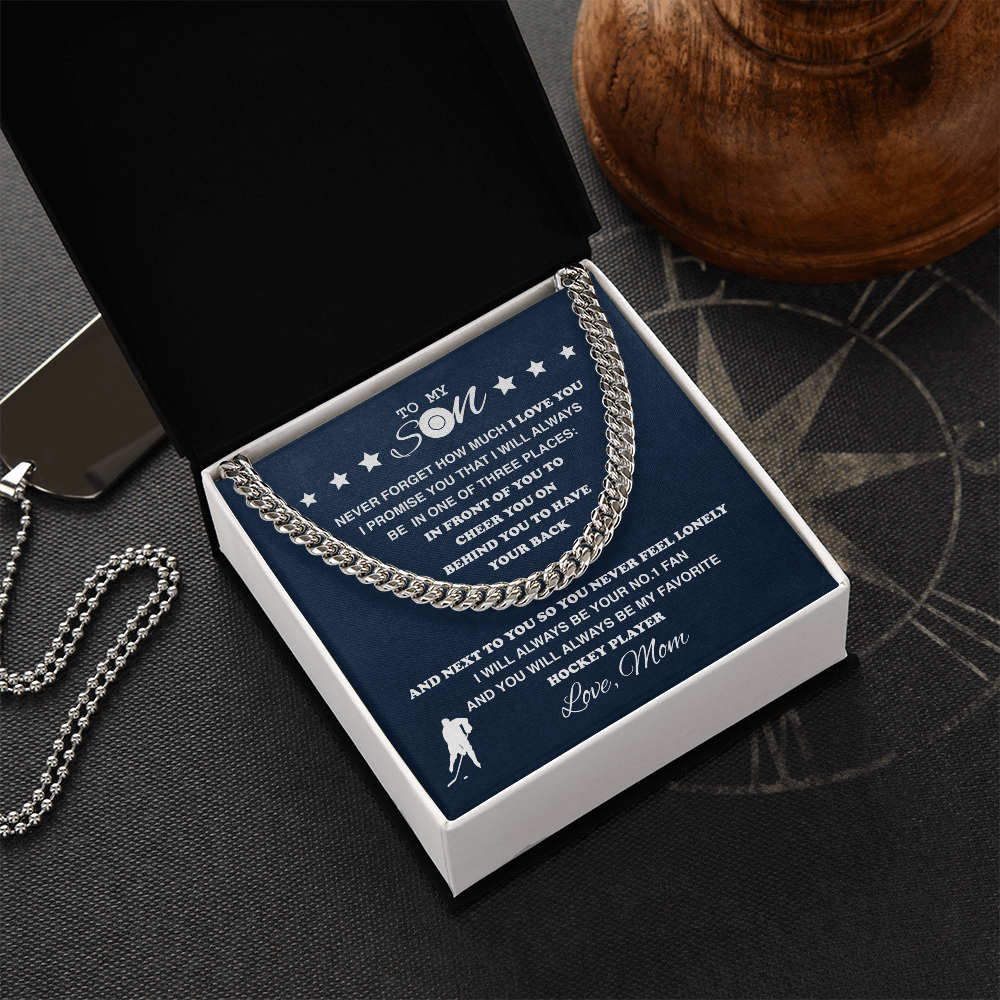 Cuban Link Necklace - To My Hockey Son, 1 Fan, Love Mom - Athlete's Gift Shop