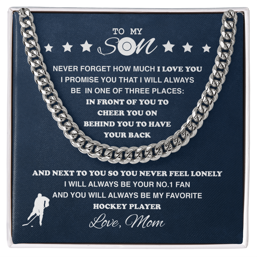 Cuban Link Necklace - To My Hockey Son, 1 Fan, Love Mom - Athlete's Gift Shop