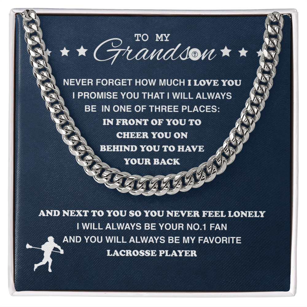 Cuban Link Necklace - To My Lacrosse Grandson, Always With You - Athlete's Gift Shop