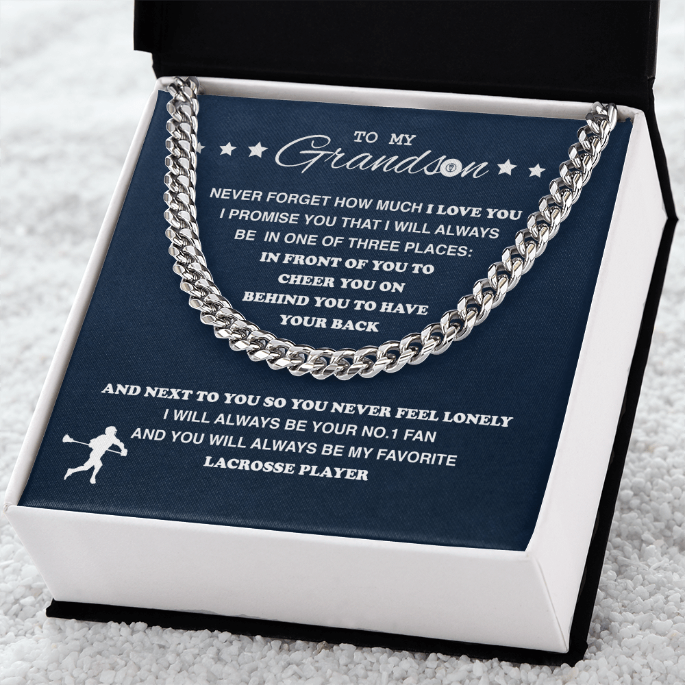 Cuban Link Necklace - To My Lacrosse Grandson, Always With You - Athlete's Gift Shop