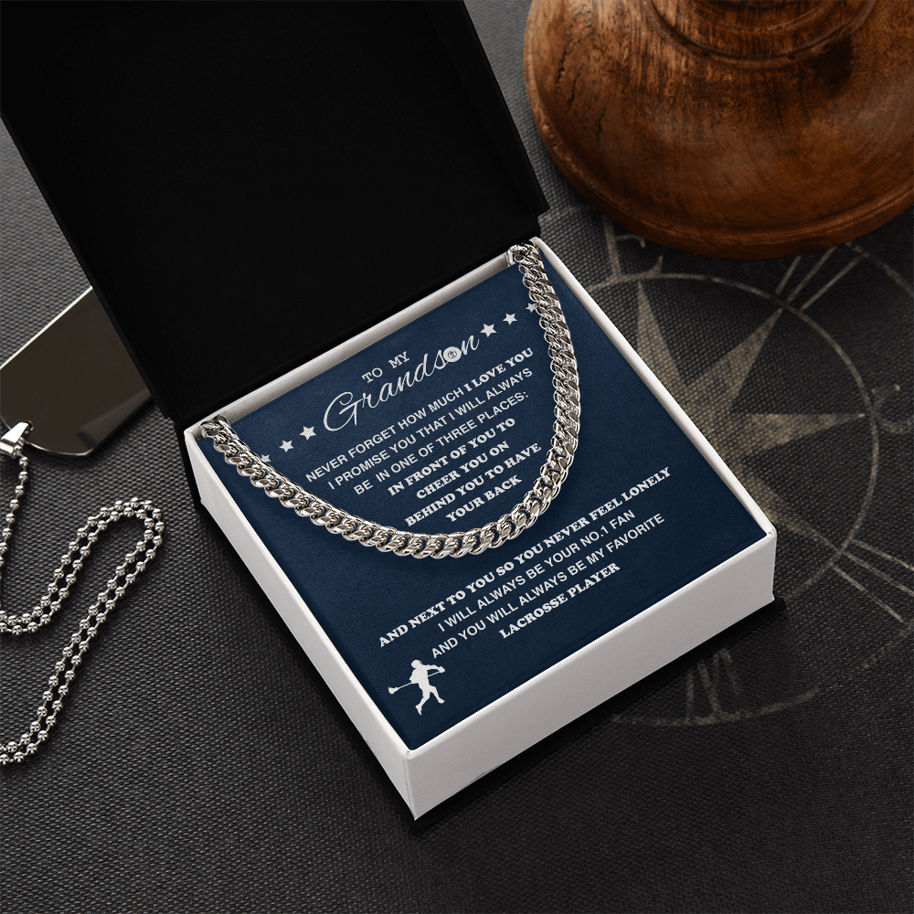 Cuban Link Necklace - To My Lacrosse Grandson, Always With You - Athlete's Gift Shop