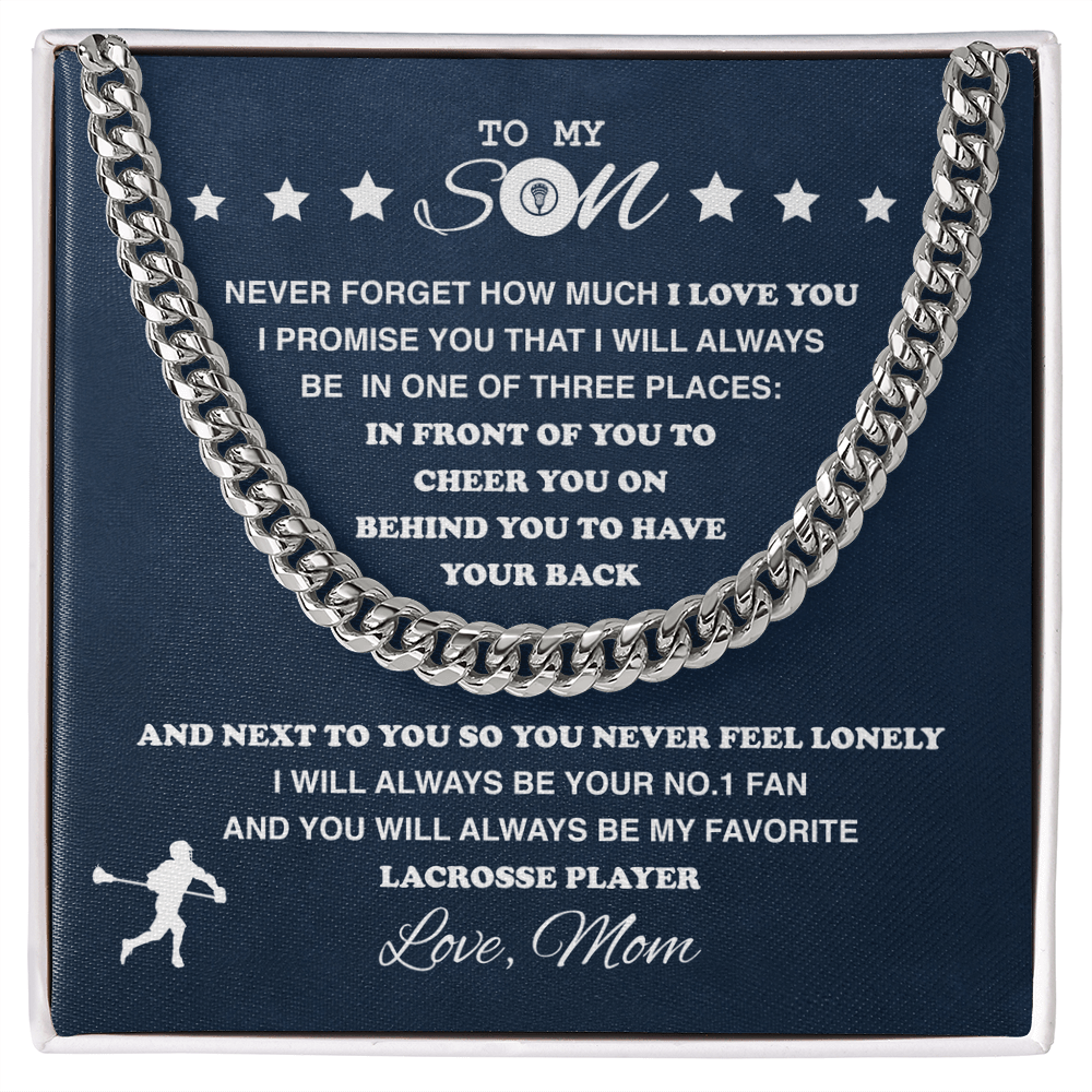 Cuban Link Necklace - To My Lacrosse Son, 1 Fan, Love Mom - Athlete's Gift Shop