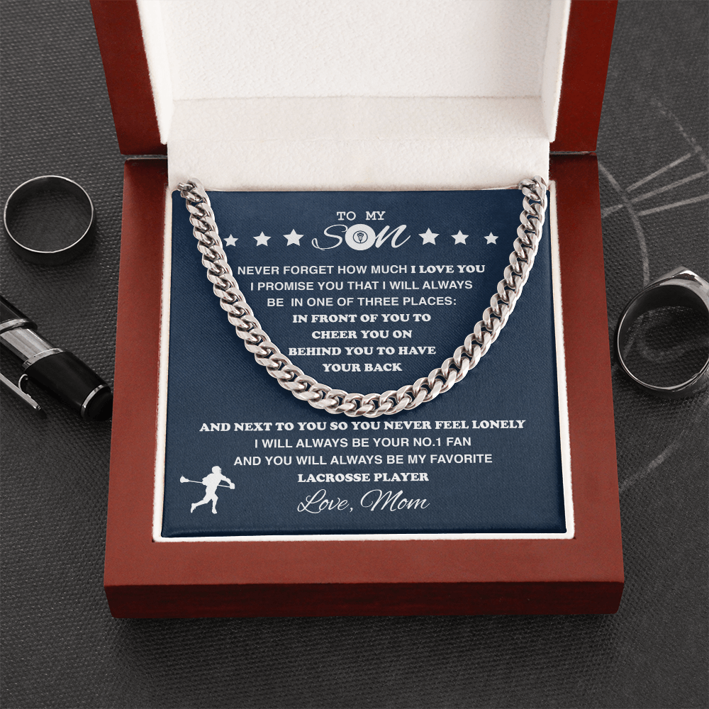 Cuban Link Necklace - To My Lacrosse Son, 1 Fan, Love Mom - Athlete's Gift Shop