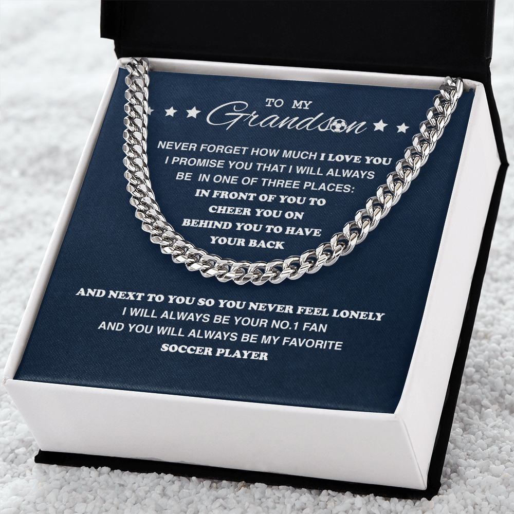 Cuban Link Necklace - To My Soccer Grandson, Always Be With You - Athlete's Gift Shop