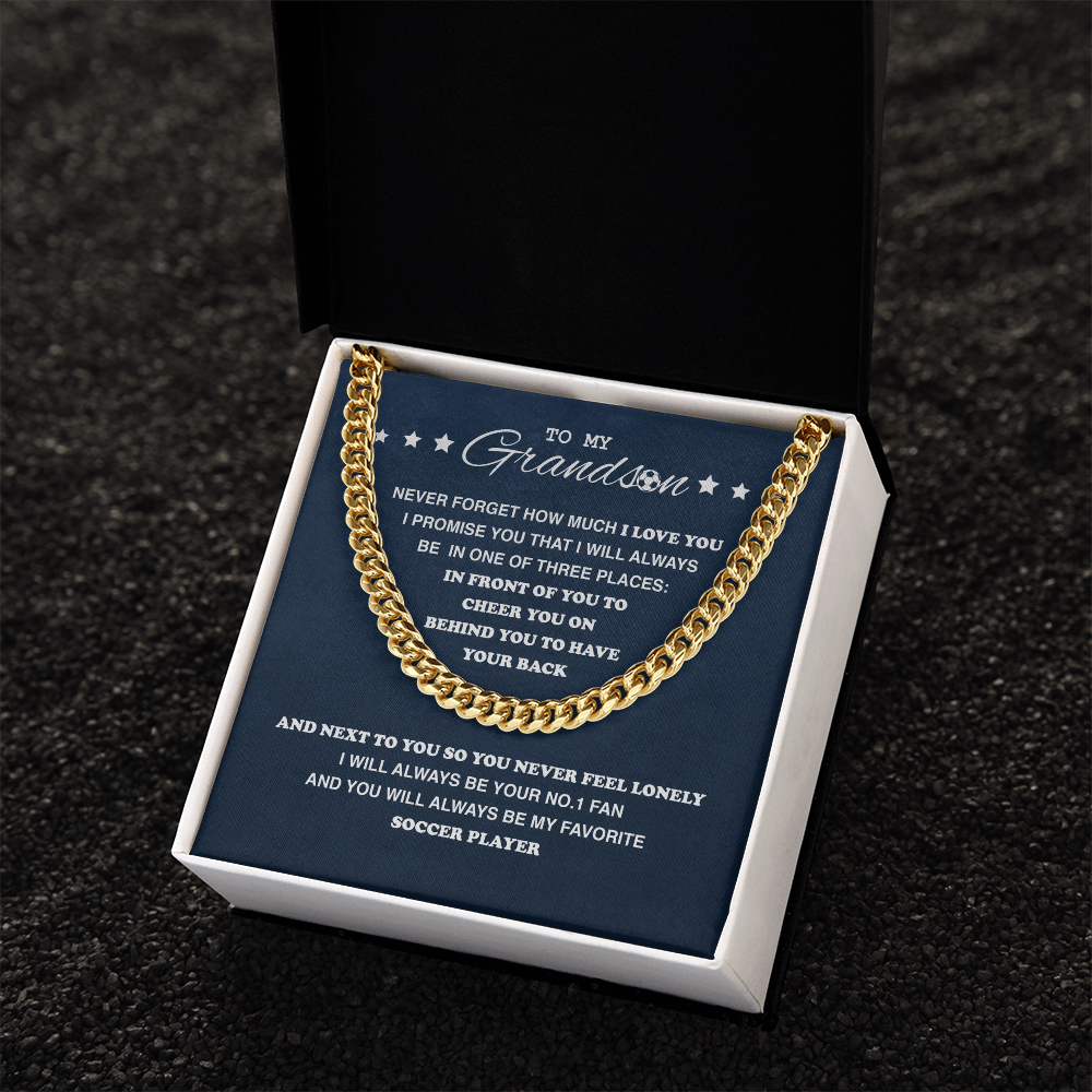 Cuban Link Necklace - To My Soccer Grandson, Always Be With You - Athlete's Gift Shop