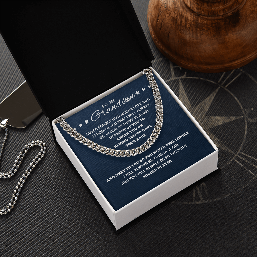 Cuban Link Necklace - To My Soccer Grandson, Always Be With You - Athlete's Gift Shop