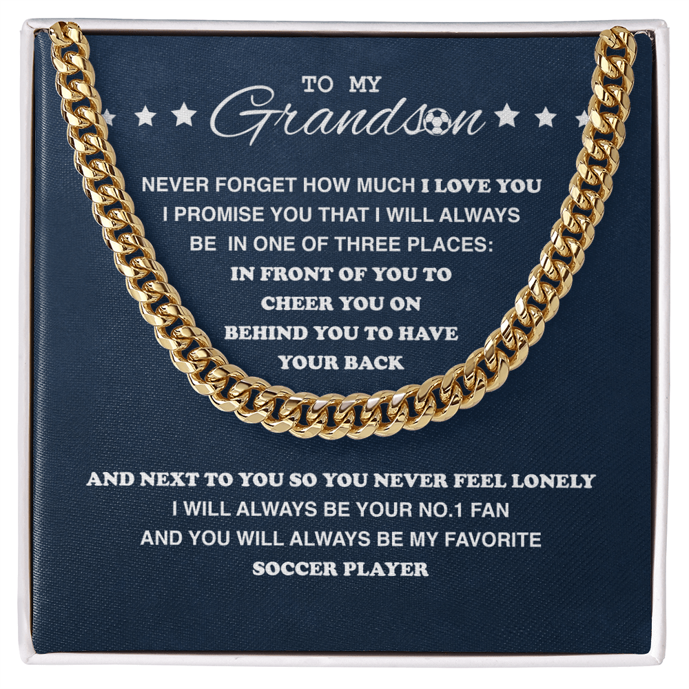 Cuban Link Necklace - To My Soccer Grandson, Always Be With You - Athlete's Gift Shop