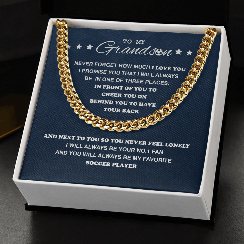 Cuban Link Necklace - To My Soccer Grandson, Always Be With You - Athlete's Gift Shop