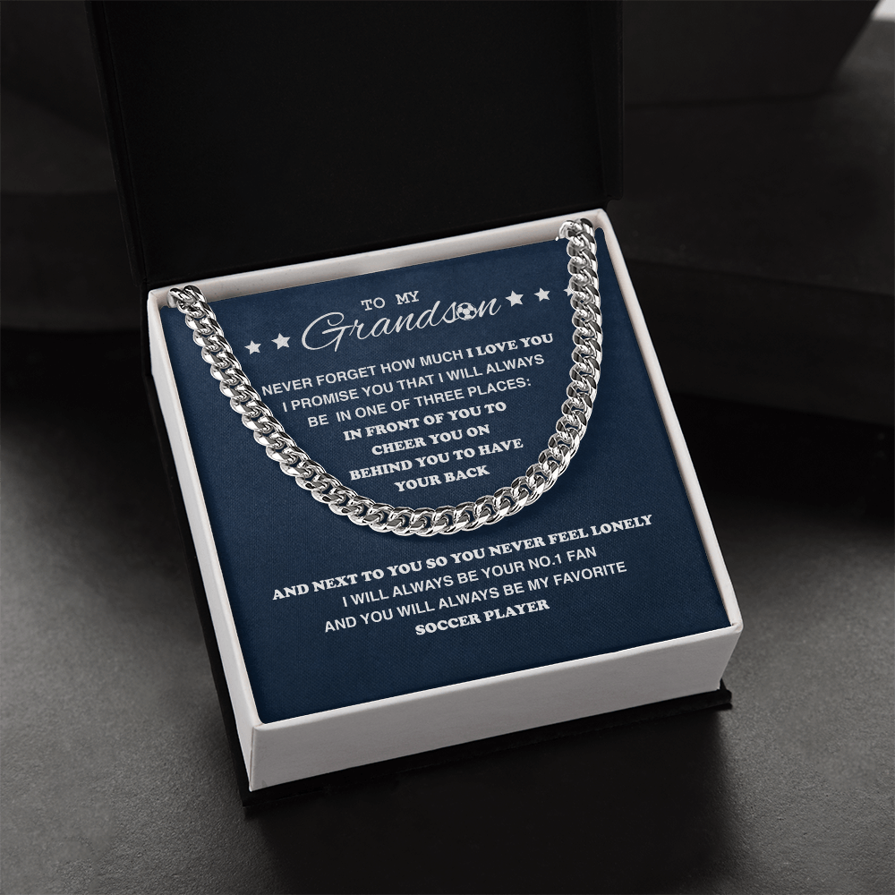Cuban Link Necklace - To My Soccer Grandson, Always Be With You - Athlete's Gift Shop