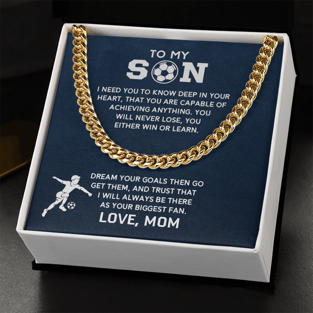 Cuban Link Necklace - To My Soccer Son, Achieve Anything, Love Mom - Athlete's Gift Shop