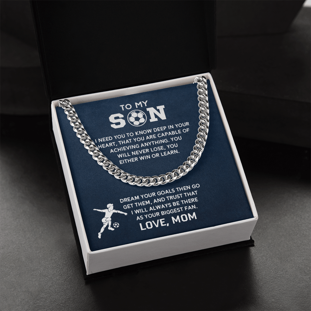 Cuban Link Necklace - To My Soccer Son, Achieve Anything, Love Mom - Athlete's Gift Shop
