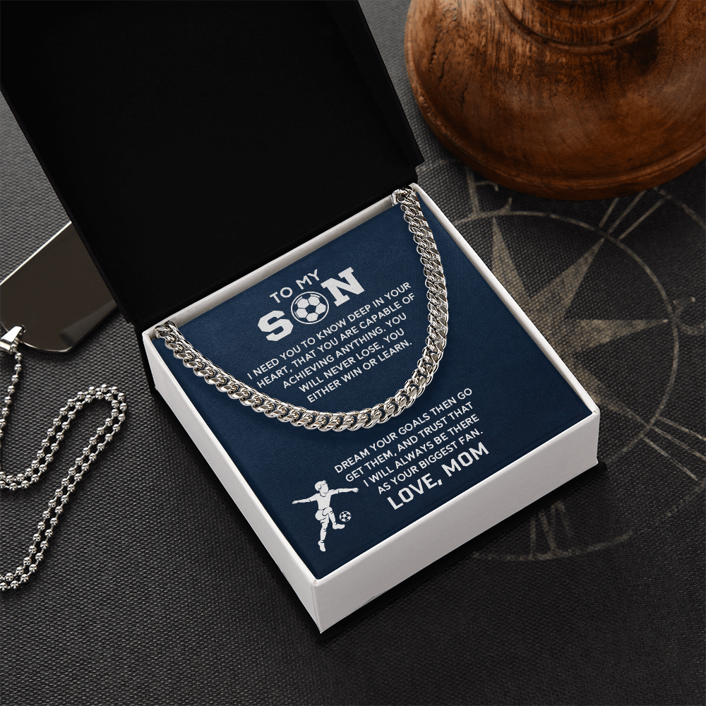 Cuban Link Necklace - To My Soccer Son, Achieve Anything, Love Mom - Athlete's Gift Shop