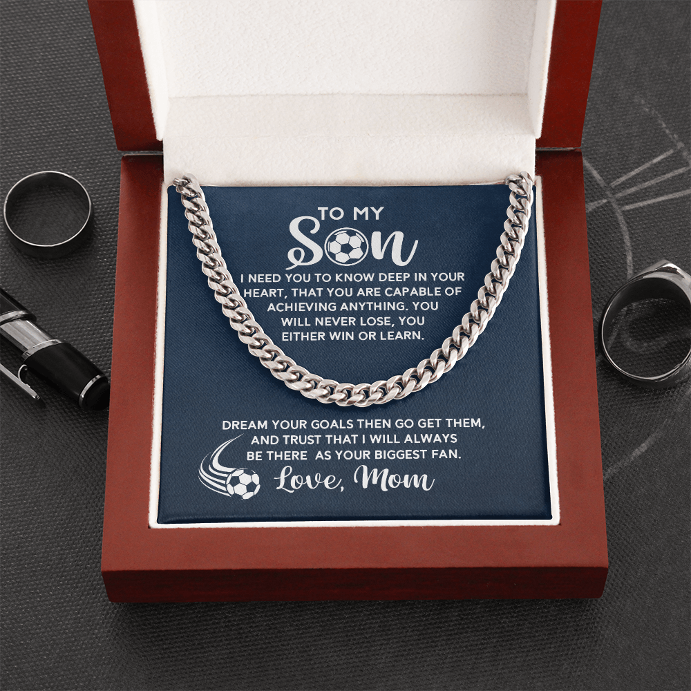 Cuban Link Necklace - To My Soccer Son, Biggest Fan, Love Mom - Athlete's Gift Shop