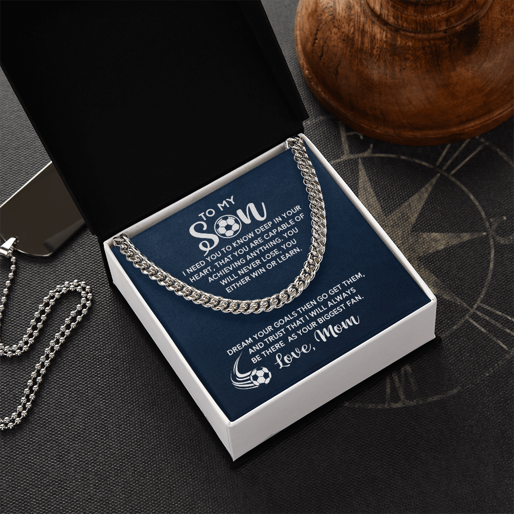 Cuban Link Necklace - To My Soccer Son, Biggest Fan, Love Mom - Athlete's Gift Shop